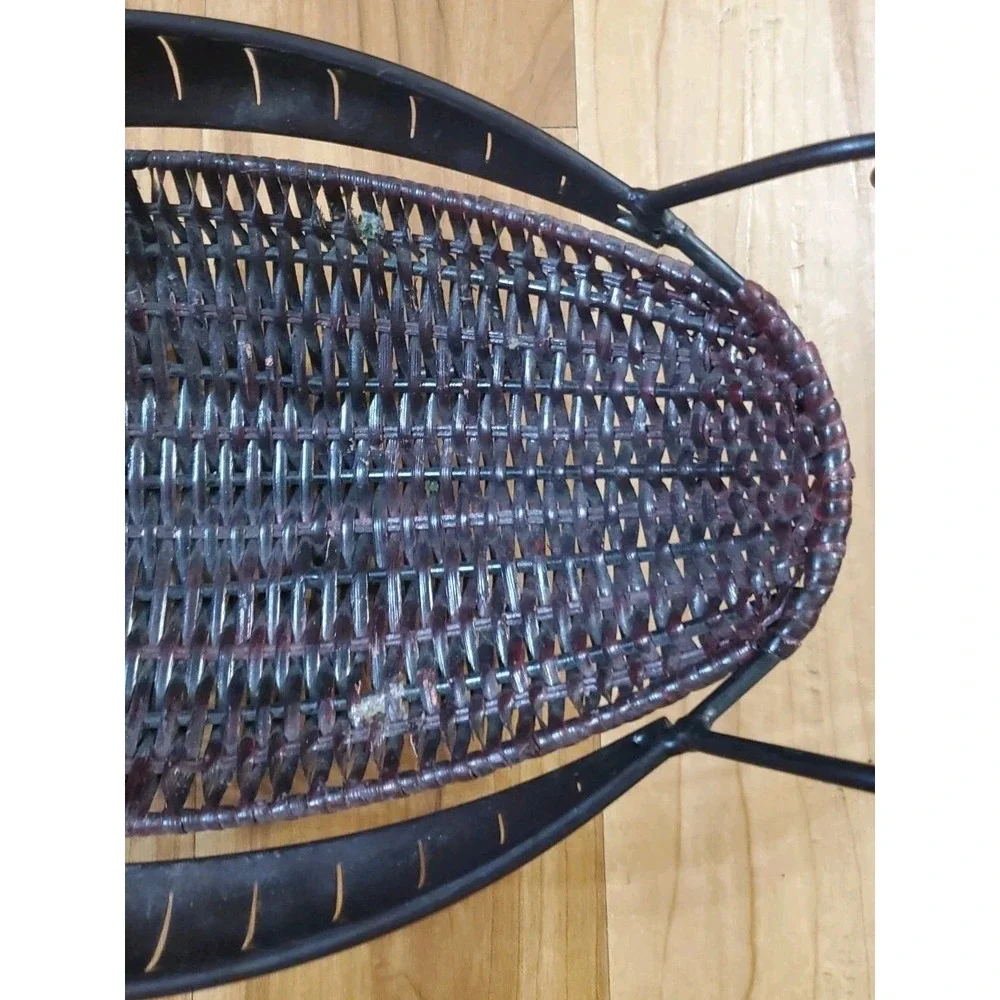 Vtg Mediterranean Style Wicker Metal Banana Basket Brown Black Oval Boho 17 inch